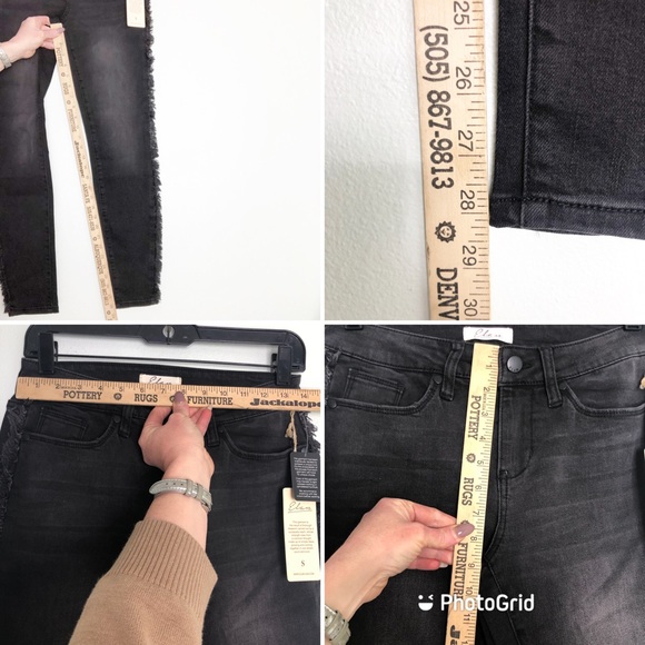 ELAN Fringe Denim Jeans INTERNATIONAL FRAY SIDE Black Skinny - Picture 11 of 13